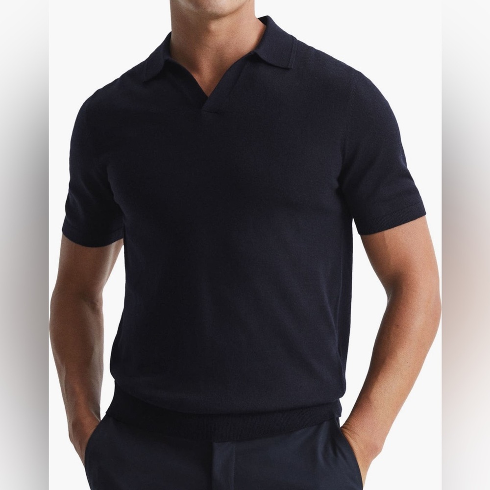 REISS 100% merino wool men’s polo Navy blue color Size L